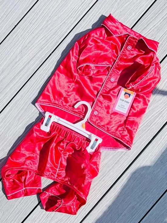 Top Paw Dog Two-Piece Silk Pajama Shorts & Shirt Set (Pet Costume/Clothes) - Picture 3 of 5